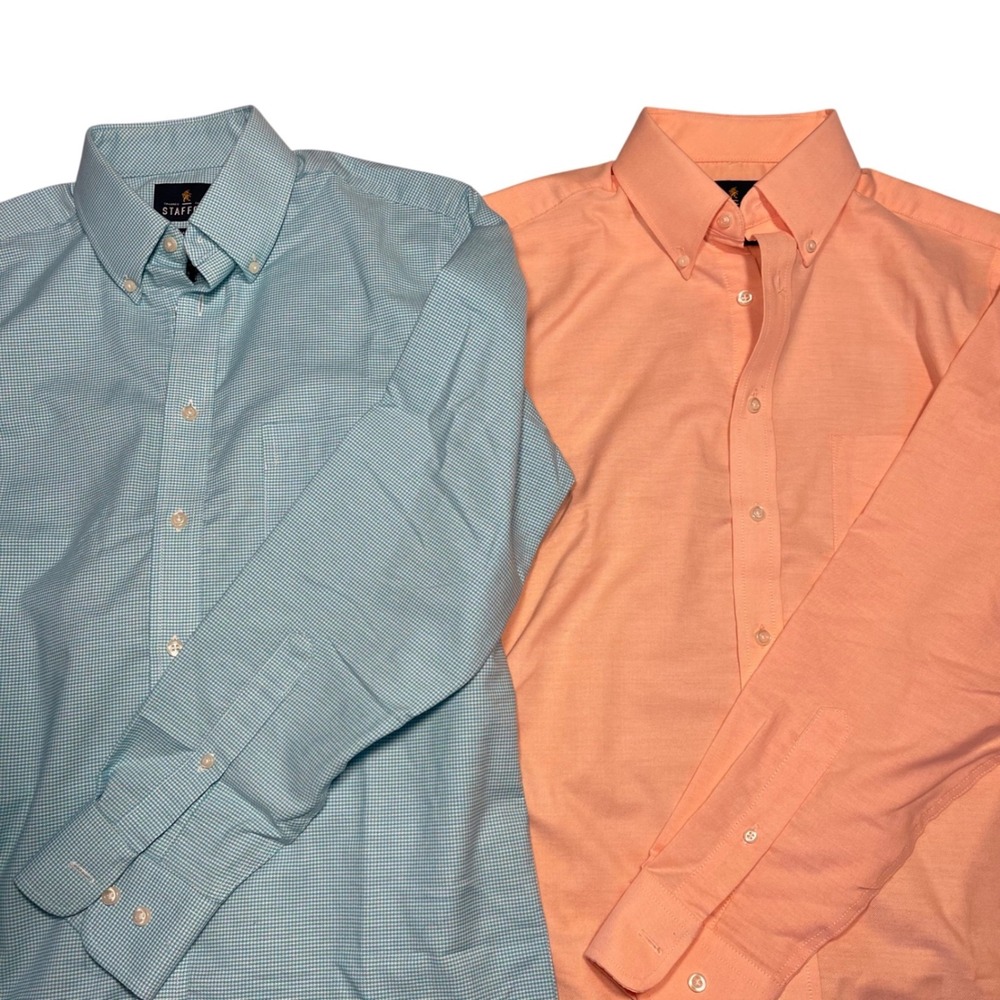 LOT Stafford Travel Mens Peach‎ Blue Oxford Button Down Shirt 14.5 Wrinkle Free